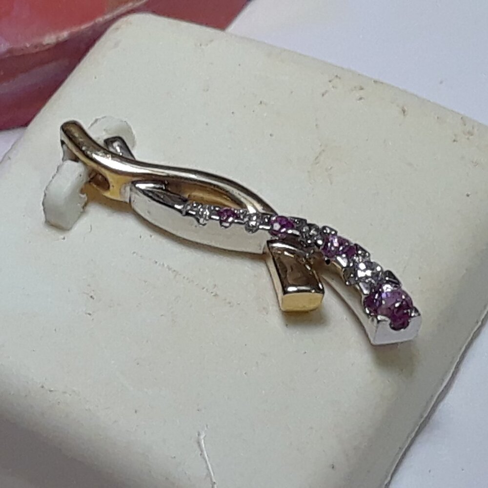 Estate .27cttw Natural Pink & White Round Topaz 2-Tone 10Kt Twist Pendant #20130